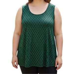 Catherines Black Green Geometric Print Stretchy Shell Tank Top Plus Size 3X